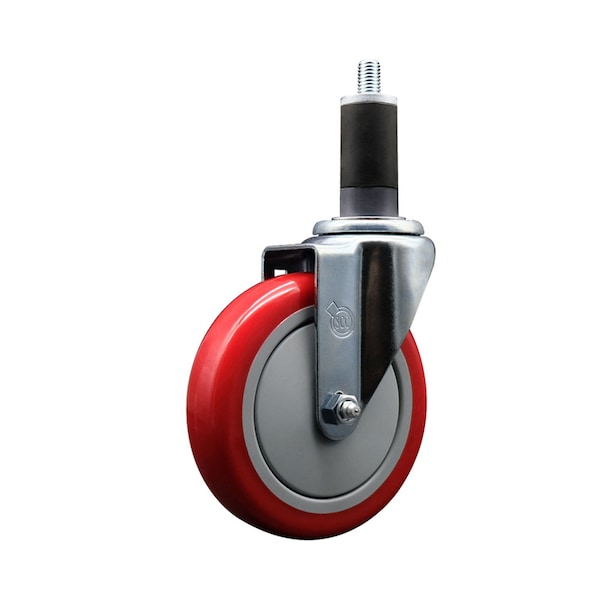 5'' SS Red Poly Wheel Swivel 1-1/4'' Expanding Stem Caster